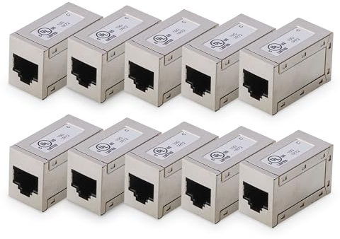DIGITUS at-AG 8/8 C6S – RJ45 Kupplung Cat 6 – 10 Stück – LAN Kabel Verlängerung – Cat6 Netzwerkkabel Verbinder – PoE Kompatibel – Modulare Kupplung – Für Switch, DSL, Modem, Router, PC – Silber