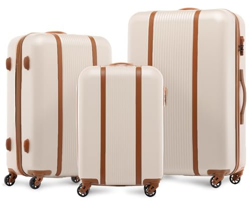 FERGÉ Kofferset 3 teilig Hartschale Milano Reisekoffer Trolley-Set (Handgepäck, L, XL) 3er Set Hartschalenkoffer Roll-Koffer 4 Rollen 100% ABS beige