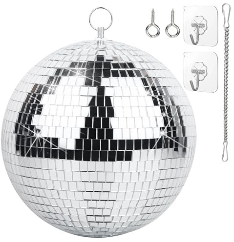 Oversevenls 200m Disco Ball Mirror Ball Set with Chain & Hook - Party Lighting Decoration for Events, Weddings, Halloween, Silver