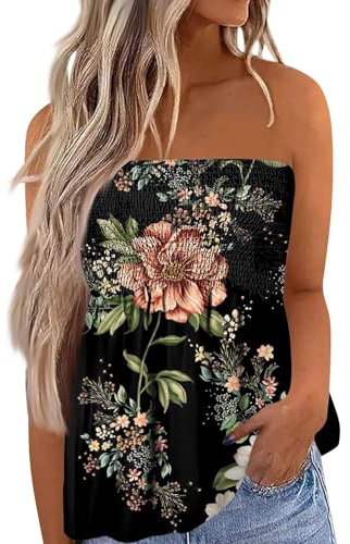 Femmes Bustier Bandeau Tops Sexy Été Debardeur Femme Chic T-Shirt sans Manches À Fleurs Rayures Floral Débardeurs Ample Pas Cher Haut Dos Nu Blouse