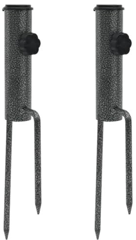 Sufrk Parasollhållare med pinnar 2 st 9 x 35 cm galvaniserat stål paraplyhållare - markuttag för trädgården - gräsmatta spik för parasoll - parasollstativ