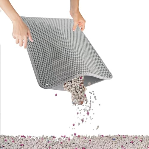 ASelected Cat Litter Mat,Double Layer Waterproof Litter Tray Mat,Honeycomb Large Holes Design Litter Trapping Mat with Less Waste，Cat Litter Tray Mat for cat feed litter,grey,45x60 cm
