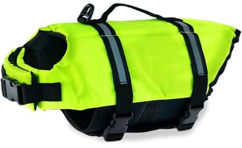 FANSU Hundeschwimmweste, Hunde Schwimmweste mit Rettungsgriff-Rettungsweste für Hunde -Verstellbare Größe zum Schwimmen, Surfen, Bootfahren (XL,Grün)