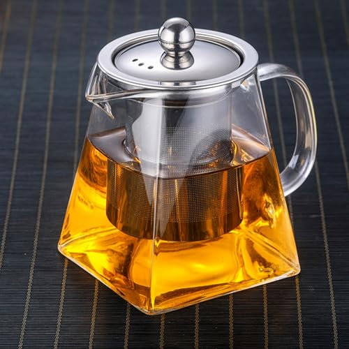 YUEMING Teteras de vidrio con infusor, 750ML Tetera Infusiones, Tetera de vidrio de borosilicato de forma cuadrada con coladores de té para infusiones de hojas sueltas, Infusor de extraíble