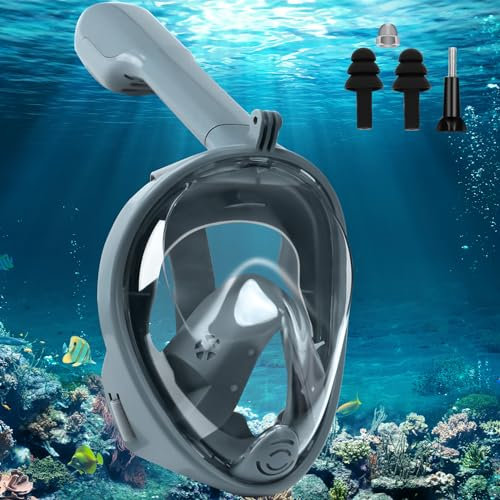 Schnorchelmaske Erwachsene Tauchermaske, 180° Sichtfeld Faltbare Professionelle Vollmaske Tauchmaske, Verstellbares Abnehmbarer Snorkel Mask Wasserdicht mit Kameraposition für Damen Herren