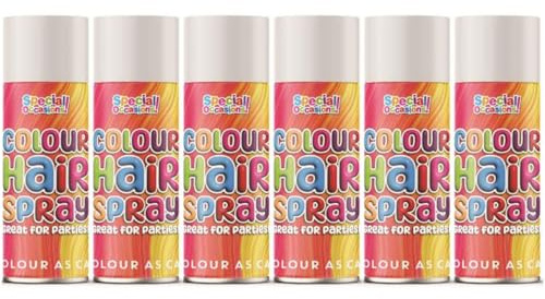 6 Pack x 200ml Rapide Special Occasions Temporary Silver Colour Hair Spray Wash Out Party Fancy Dress Up, with Finger Protector