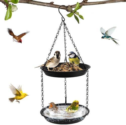 Hysagtek Abbeveratoio per uccelli da appendere, a due livelli, in plastica, per uccelli selvatici, mangiatoie per giardino/balcone