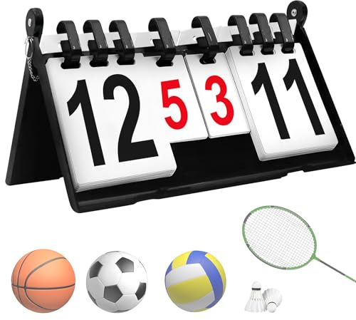 VEGOATY 4-Stellig Tragbare Flip Sportanzeigetafel, 40 * 23 cm Basketball Anzeigetafel, Wettkämpfe Sportanzeigetafel, Flip Sport Anzeigetafel Für Tischtennis, Badminton, Basketball, Handball