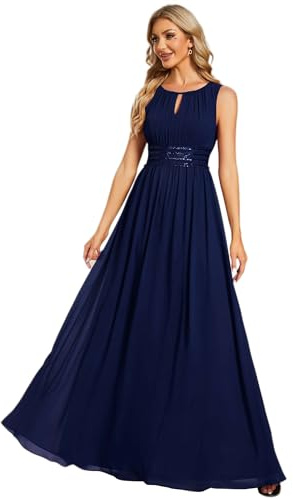 Ever-Pretty Abiti da Sera Donna Girocollo Senza Maniche Gonna A Trapezio Gonna Lunga Abito Elegante Donna Cerimonia Blu Navy 46