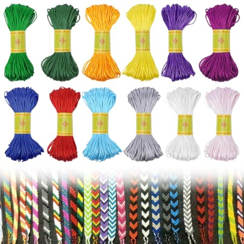 12 Pezzi 18m x 1,5 mm Fili di Cotone Colorati per Braccialetti, Filo Braccialetti Fai Da Te Cordoncino, Fili Cotone per Braccialettis, Filis Colorati per Braccialettis, Treccine Capelli, Artigianato