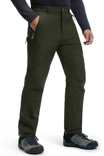 Libin Pantaloni Trekking Sci Uomo Invernali Termici Pantaloni da Cargo Lavoro Impermeabili Montagna Antipioggia Pantalone Pile Caldo Softshell Escursionismo Golf All'aperto, Verde 3XL