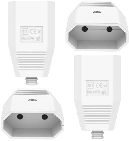 Oblinple 4 pezzi frizione europea, spina piatta 250 V IP20, spina europea in gomma, colore per spina Schuko con protezione antipiega, prese Schuko piatte, contatto di protezione (4, bianco)