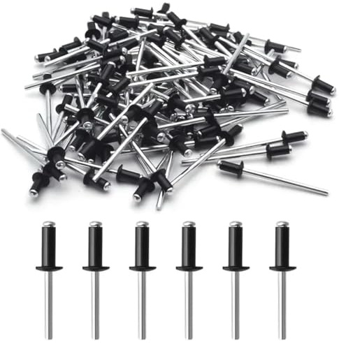 DOKRIN Rivetti,50 pezzi rivetti in alluminio verniciati neri, tipo aperto, testa tonda, rivetti ciechi neri