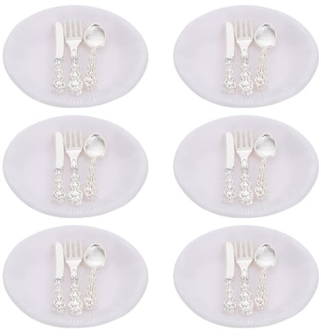 ERINGOGO Set 6 Posate Miniatura per Casa delle Bambole, Mini Stoviglie per Forchette Cucchiai Coltelli, Accessori Decorativi per Mini Tavola e Scenari di Gioco