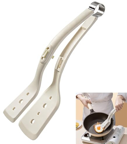 Smaoqingji Non-stick stekta ägg spatel silikon spatel – 1 styck, vit, 2-i-1 spatel och tång, för att lyfta och vrida mat som stekta ägg, pannkakor, fisk och biffar