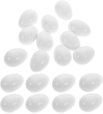 VICASKY 24pcs Realistic Plastic Bird Eggs for Cockatiels and Nesting Birds White Artificial Nest Eggs with Lifelike Size and Finish Sturdy and Resistant to Breaking for Decor and Hatching