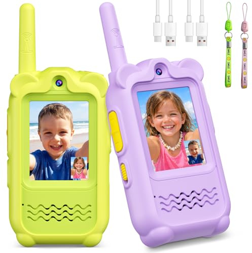 Wiorhix Video Walkie Talkie Bambini, 2 Pezzi Walkie Talkie Ricaricabili, Lungo Raggio & 4 Effetti Vocali Giocattoli, Compleanni Regalo per Bambini & Bambine dai 3 ai 12 Anni