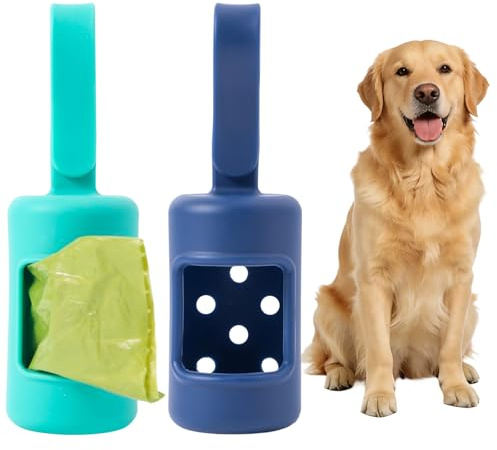 2 Pack Silicone Dog Poo Bag Holder Noiseless Soft Non-Rattling Pet Waste Bag Dispenser Dog Poop Bag Holder with integrated hanging strap for Dog Leads,Travel, Walking, Park and Outdoor