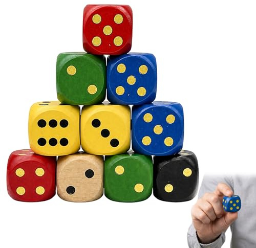 10 Pcs Large Dice Set, Wooden Dice in Assorted Colours
