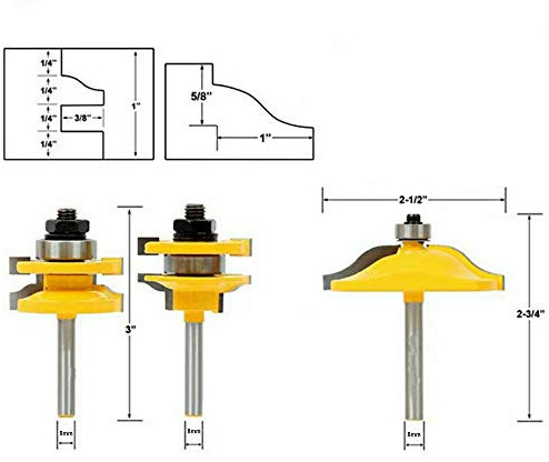 Fresas de corte, 3 piezas de panel de puerta elevada Gabinete bits de enrutador, Ogee Carpintería Fresa Fresa Fresa (8mm vástago)