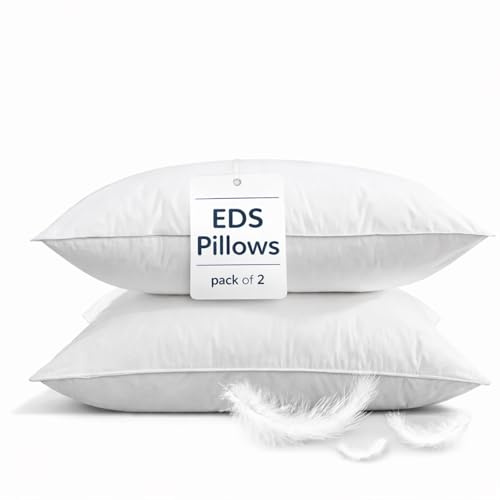 EDS - Cuscino imbottito in piuma d'anatra bianca con imbottitura in 85% piuma, 15% piumino, 100% cotone, qualità premium per dormire, confezione da 2