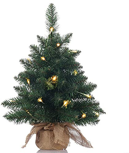 Pre-Lit Artificial Mini Christmas Tree,20 inch Miniature Pine Tree with Lights,Pine Artificial Xmas Tree,70 Branch Tips,Great for Tabletop or Desk-(50cm)