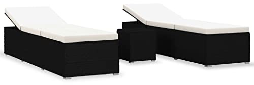 vidaXL Solsängar och sidobord 3 delar konstrotting svart