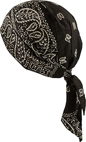 fashionchimp Zandana aus 100% Baumwolle, Bandana-Kopftuch, Bikertuch für Damen und Herren, Muster-Print (Schwarz/Weiß-Paisley)