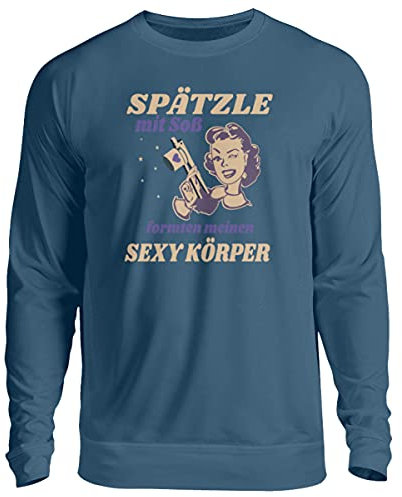 Spätzle avec sauce – Proverbes souabes – Cadeaux de souabe – Pull unisexe, Bleu Airforce., S