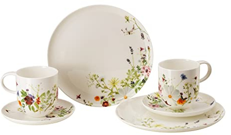 Rosenthal Brillance Grand Air, Set 6-tlg., Bone China, Mehrfarbig, Becher mit Henkel Ø 7,4 cm, 0,34 l, Untertasse Ø 14,5 cm und Speiseteller Ø 27,2, Spülmaschinenfest, Mikrowellengeeignet