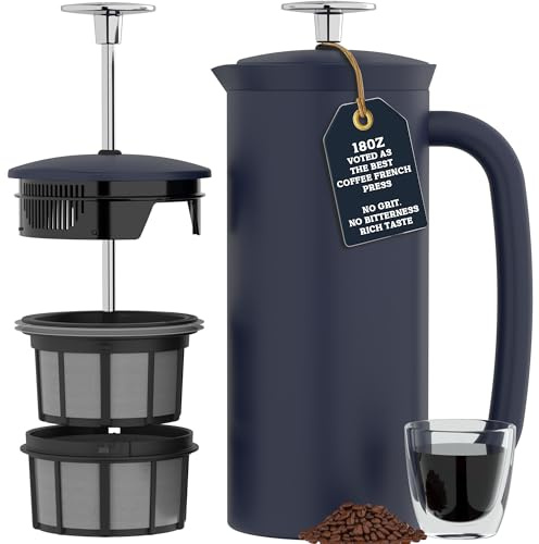ESPRO - Prensa francesa P7 - Cafetera y té aislada de acero inoxidable de doble pared con microfiltro, mantiene las bebidas calientes durante más tiempo, perfecta para el hogar (azul egeo, 18 onzas)