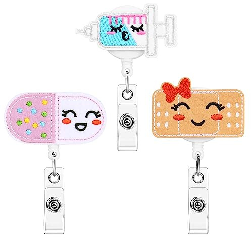 OFFCUP Porta Badge Retrattile, 3Pcs per Infermiere, Cordoncino Retrattile, Bobina Clip ID Badge, Feltro Badge Reel per Infermieri Volontari Studenti Insegnanti