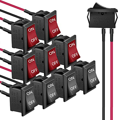 RUNCCI-YUN 10pcs Interruptor Basculante 12, Interruptores de botón Interruptor 12V,Interruptor de palanca Coche,SPST 2 pins On/Off 6A/250V 10A/125V AC para Automóviles, Barcos, （negro rojo）