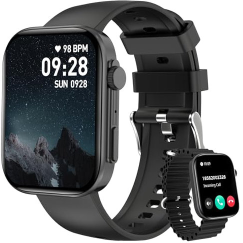BRIBEJAT Smartwatch Damen Herren mit Telefonfunktion, 2,01 HD Touchscreen Fitness Tracker, 110+ Sportmodi, Fitnessuhr mit Herzfrequenz Schlafmonitor, IP68 Wasserdicht Uhr für Android iOS, Schwarz