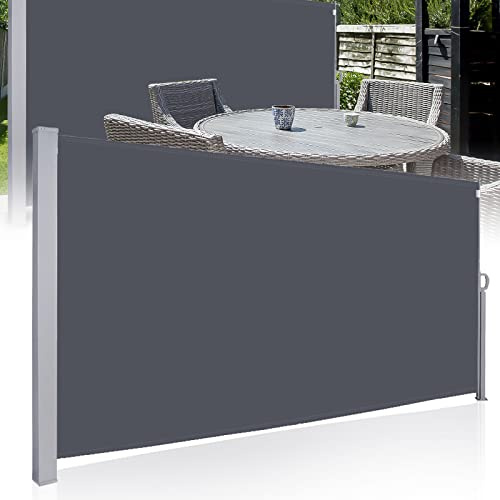 Tubiaz Ausziehbar Seitenmarkise 140x300cm, Blickdicht Sichtschutz, Windschutz, Sonnenschutz, Balkon Seitenrollo Markise, Ausziehbarer Sichtschutz Terrasse, Wandmarkise, Grau