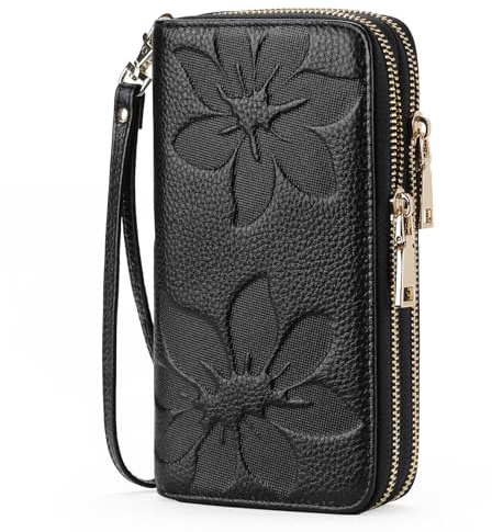 GOIACII Women's Wallet Large Capacity RFID Blocking Double Zip Ladies Purse, Leather Purses for Women with Wristlet