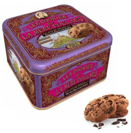 La Mère Poulard® | Biscuits Chocolat Beurre Salé | Peut Biscuits Français Beurre | Flocons de Chocolat au Beurre Sablés - 200 Gr | Boîte cadeau pour biscuits avec décorations violettes