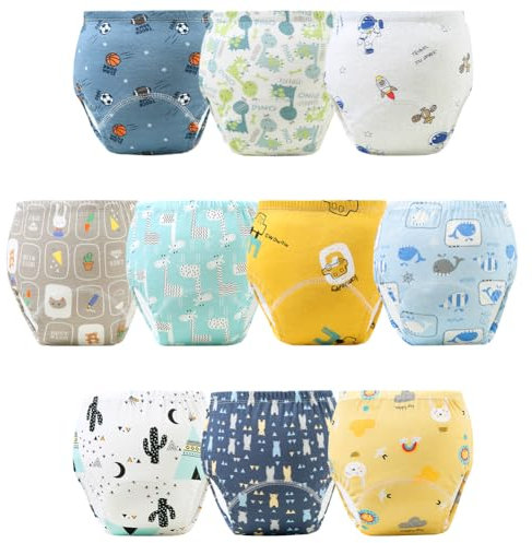 Aolso Töpfchen-Trainingshosen, 10 Stück Baby-Kleinkind-Trainingshosen, Kinder Töpfchen Trainingshose für Mädchen Jungen, 100% Baumwolle, Waschbar und Wiederverwendbar (Junge-110)