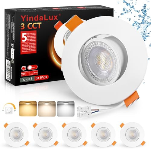 YindaLux LED Einbaustrahler 230V Dimmbar 45° Schwenkbar LED Spots 5W IP44 Deckenspots 68-80mm Lochmass 3000K/4000K/6000K Einbauspots Einbauleuchten für Badezimmer Küche Wohnzimmer Weiß 6er Set