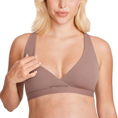 MOMANDA Reggiseno Allattamento Senza Cuciture Racerback Bralette Senza Ferretto Comodo per Notte e Gravidanza Marrone Viola L
