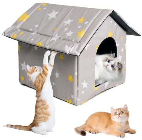 KBIBCK Casa para gatos para exteriores, resistente al invierno, resistente al agua, cueva para gatos, casa plegable para gatos, refugio para gatos, casa para perros callejeros (gris y blanco, L)