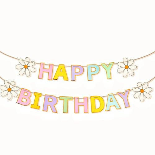 Bannière « Happy Birthday » en forme de marguerite bohème – Décoration de fête