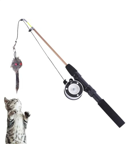 Caña de pescar para gatos, juguete retráctil con caña de pescar para gatos, juguete interactivo para gatos y gatitos