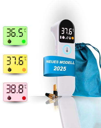 AURUM Fieberthermometer Baby Kinder Erwachsene, Kontaktloses Stirnthermometer, Ohrthermometer, Digitales Infrarot-Thermometer, Sofortige Messung, Fieberalarm, LCD-Anzeige, 32 Speicherplätze