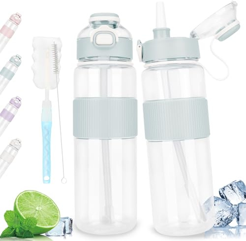 AOPREL Trinkflasche, 1L Wasserflasche Auslaufsicher Sport Trinkflasche 1L mit Strohhalm, BPA-frei Sportflasche für Gym, Schule, Fahrrad, Fitness, Camping (Blau)