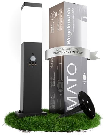 MATO Wegeleuchte mit Bewegungsmelder - inkl. Erdspieß, E27 Fassung, Höhe 50 cm - Outdoor Pollerleuchte aus Edelstahl IP44 - Wegleuchten Außen, Sockelleuchte, Standleuchte, Gehwegleuchten Außen