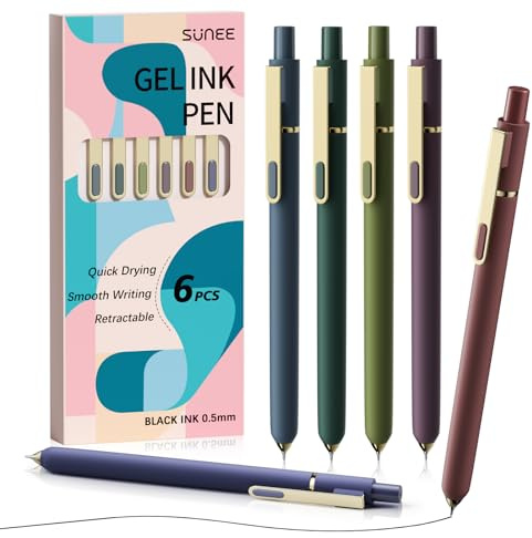 SUNEE Gelstifte, 6 x schnell trocknende schwarze Tinte, 0,5 mm feine Spitze, schreibglatte Premium-Gelstifte für Schule, Büro, Zuhause, Zeichne - Vintage