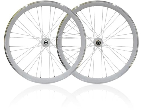 Juego De Ruedas para Bicicleta De Piñón Fijo 700C 40mm Bicicletas De Una Sola Velocidad/Fixie Ruedas Delantera Y Trasera Aleación De Aluminio Freno V 32H/36H Bujes 100/120MM 2560g(White)