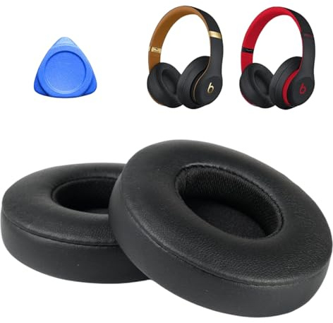 leruiyezs 1 Paio Cuscinetti Auricolari di Ricambio per Beats Solo 2 e Solo 3 Wired o Wireless,Copri Cuffie in Spugna con Morbida Pelle Proteina,Memory Foam per Miglior Comfort e Isolamento Rumore,Noir