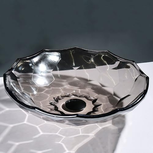 ZYCDP Lavamanos Sobre Encimera Lavabo de Vidrio 460 X 460 X 125 m Sin Orificio para Grifo Gris
